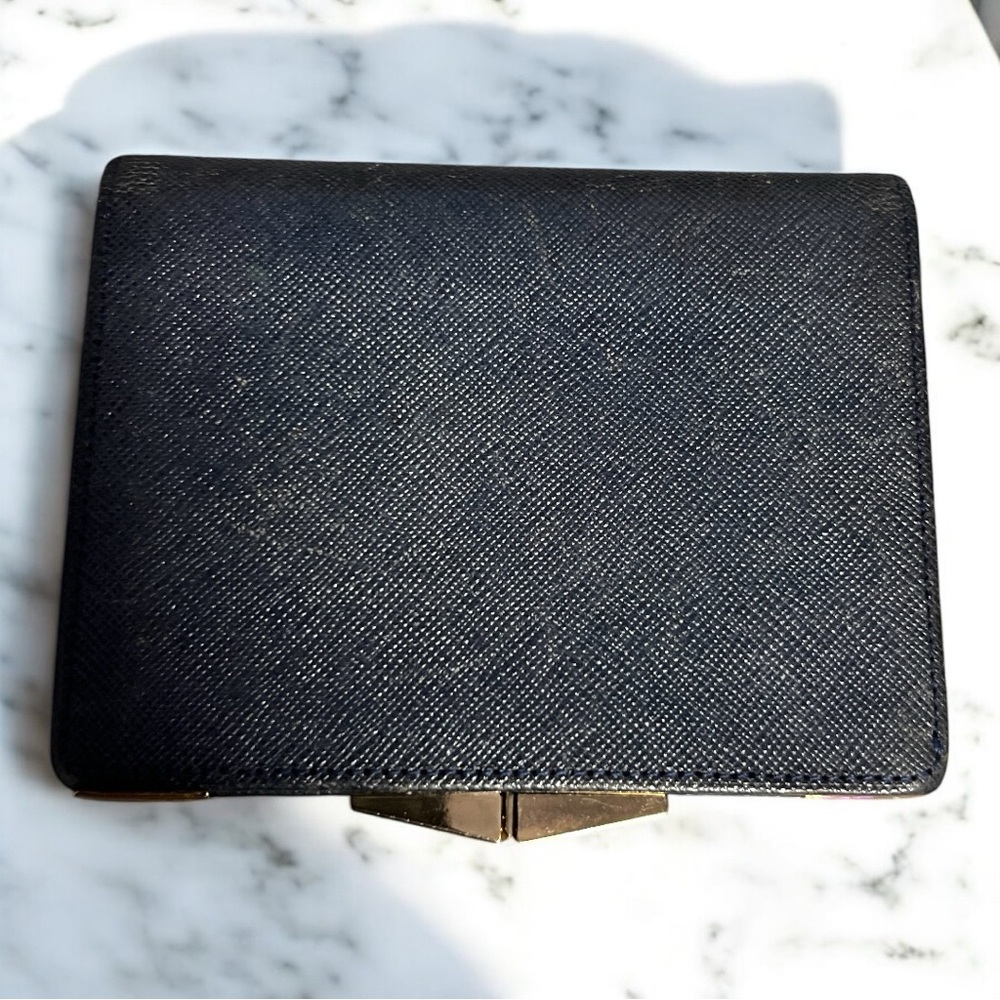 Vintage Givenchy Paris Framed Kiss Lock Wallet Navy Black Saffiano Leather Gold - Picture 3 of 14